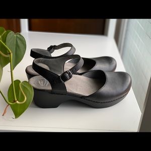 Dansko “Sam” mary-jane style clogs black leather